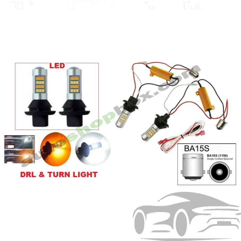 LED крушки 2 в 1 Дневни светлини (DRL) + Мигач BA15S (1156 P21W) – 42 SMD, с леща и силиконов адаптер