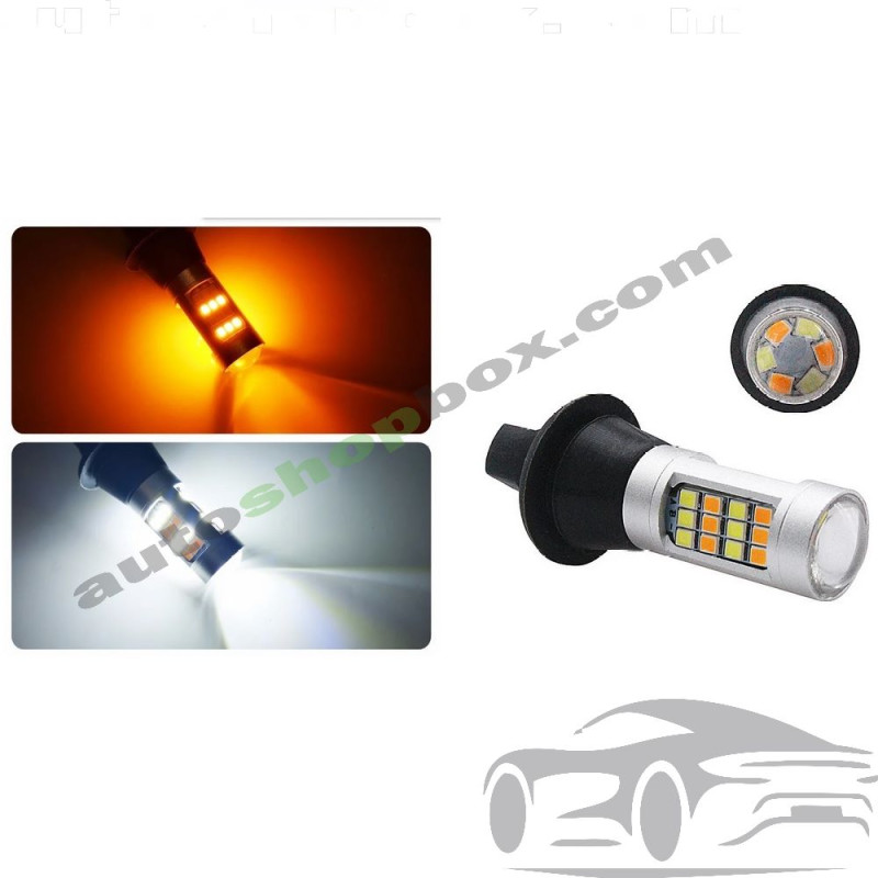 LED крушки 2 в 1 Дневни светлини (DRL) + Мигач BA15S (1156 P21W) – 42 SMD, с леща и силиконов адаптер