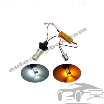 LED крушки 2 в 1 Дневни светлини (DRL) + Мигач BA15S (1156 P21W) – 42 SMD, с леща и силиконов адаптер
