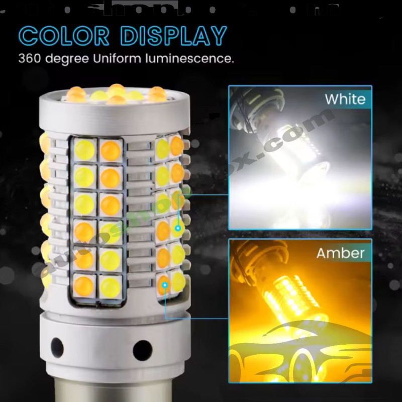 Двуцветни LED крушки 2 в 1 за Дневни светлини (DRL) и Мигачи (Switchback) – CANBUS, 12V, 69 SMD