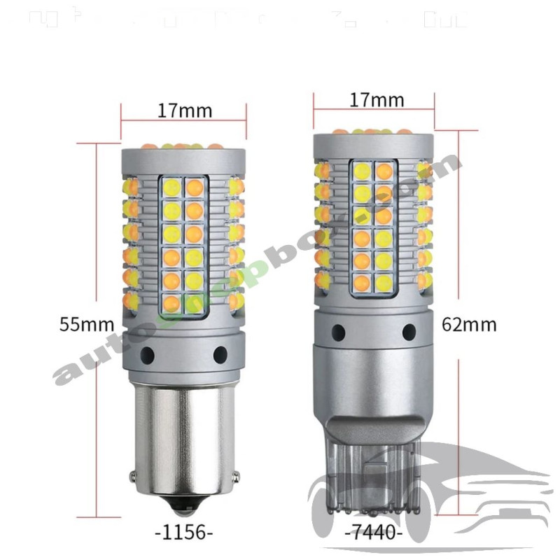 Универсални LED крушки 2 в 1 за Дневни светлини (DRL) + Мигач (Switchback) BA15S (1156) – 4140LM, CANBUS, 12V (комплект)