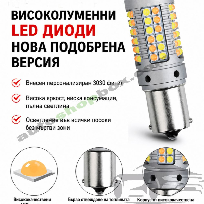 Универсални LED крушки 2 в 1 за Дневни светлини (DRL) + Мигач (Switchback) BA15S (1156) – 4140LM, CANBUS, 12V (комплект)