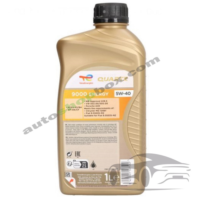 Двигарелно синтетично масло Total Quartz E 9000 - 5W40 1L за бензинови и дизелови двигателли