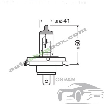 Крушка, фар за дълги светлини R2 Osram Standard 2V, 45/40W-1бр.