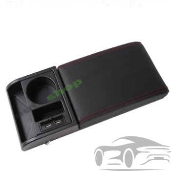 Масивен универсален подлакътник за кола от еко кожа с 2 USB порта (39х19х23 см)