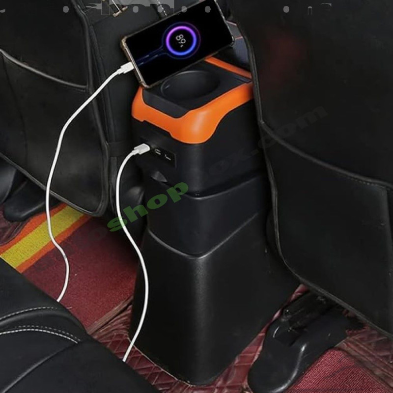 Универсален черен подлакътник за кола от еко кожа с 6 USB порта