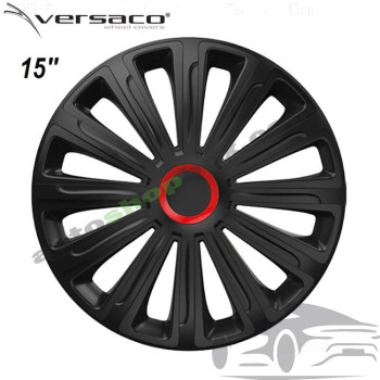 Комплект тасове за джанти 15" Versaco Trend RR Black с червен пръстен (4 бр.)