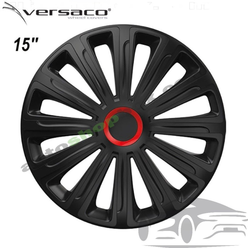 Комплект тасове за джанти 15" Versaco Trend RR Black с червен пръстен (4 бр.)